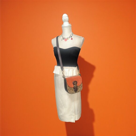 Coach Kleo 17 Bag C5691 Orange Suede Signature Canvas Convertible Handbag Fall - Picture 4 of 11